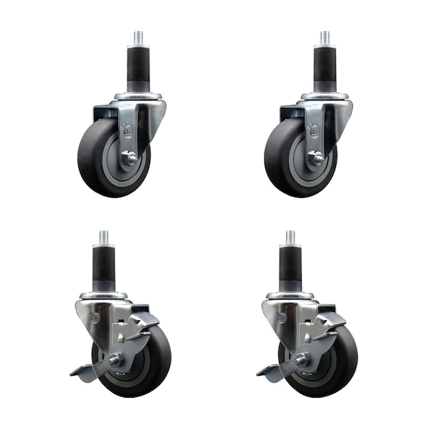 Service Caster 3.5'' SS Thermoplastic Rubber Wheel Swivel 1-1/4'' Expanding Stem Caster Set 2 Brakes, 4PK SCC-SSEX20S3514-TPRB-2-TLB-2-114 - main
